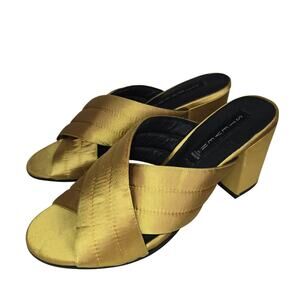 Steven By Steve Madden Shoes Womens 9.5 Gold Zada Mule Heels Satin Block